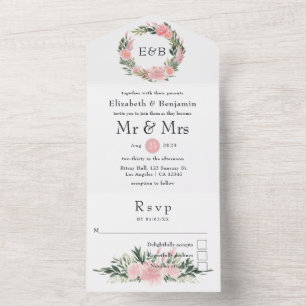 Exotic Tropical Pink Flamingo Wedding Monogram All In One Einladung