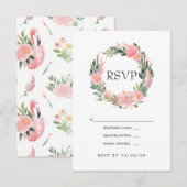 Exotic Tropical Pink Flamingo Wedding RSVP Karte (Vorne/Hinten)