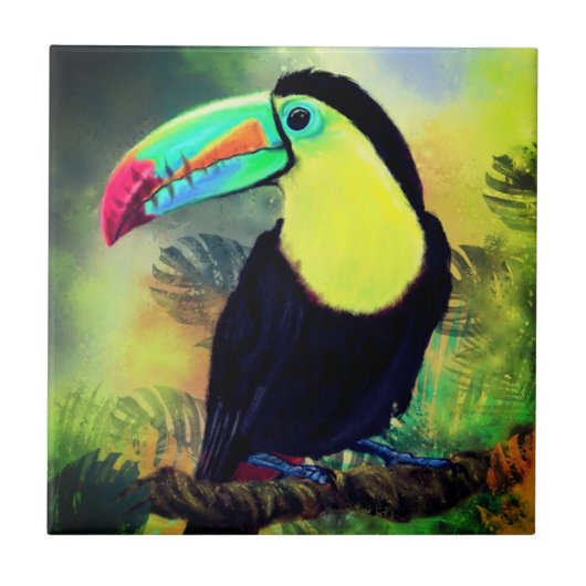 Exotic Tropical Toco Toucan Bird - Malerei Art Fliese (Vorderseite)