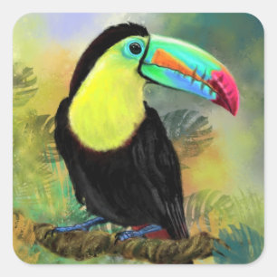 Exotic Tropical Toco Toucan Bird - Malerei Mignon Quadratischer Aufkleber