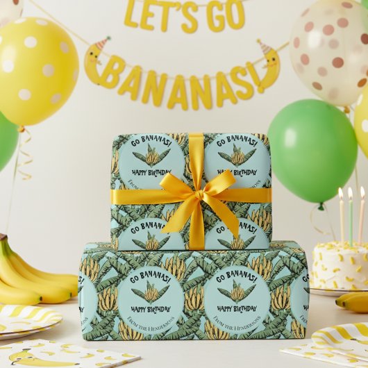 Exotic Turquoise Go Bananas Happy Birthday Dschung Geschenkpapier
