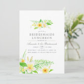 Exotic Watercolor Frangipani Bridesmaids Luncheon Einladung (Stehend Vorderseite)