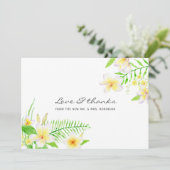 Exotic Watercolor Frangipani Floral Wedding Dankeskarte (Stehend Vorderseite)