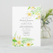 Exotic Watercolor Frangipani Floral Wedding Einladung (Stehend Vorderseite)