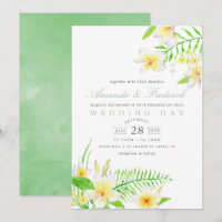 Exotic Watercolor Frangipani Floral Wedite Einladu