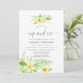 Exotic Watercolor Frangipani Sip & See Einladung (Stehend Vorderseite)