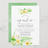 Exotic Watercolor Frangipani Sip & See Einladung (Vorne/Hinten)