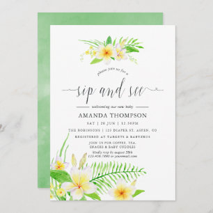 Exotic Watercolor Frangipani Sip & See Einladung