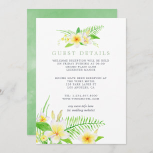 Exotic Watercolor Frangipani Wedding Guest Details Einladung