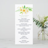 Exotic Watercolor Frangipani Wedding Menu Menükarte (Stehend Vorderseite)