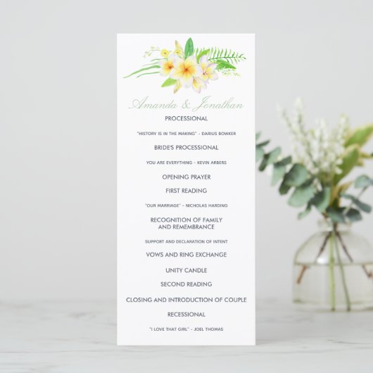 Exotic Watercolor Frangipani Wedding Program Programm (Stehend Vorderseite)