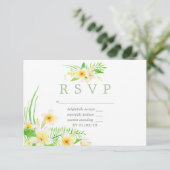 Exotic Watercolor Frangipani Wedding RSVP Karte (Stehend Vorderseite)