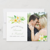 Exotic Watercolor Frangipani Wedding Save the Date (Vorderseite)