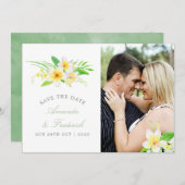 Exotic Watercolor Frangipani Wedding Save the Date (Vorne/Hinten)