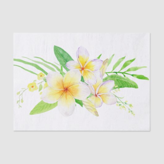 Exotic Watercolor Frangipanis Gastgeschenk Hochzei Seidenpapier (Vorderseite)