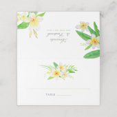 Exotic Watercolor Frangipanis Wedding Tischnummer Platzkarte (Außenseite Aufgefaltet)