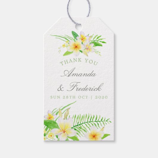 Exotic Watercolor Frangipanis Wedding Vielen Dank Geschenkanhänger (Vorderseite)
