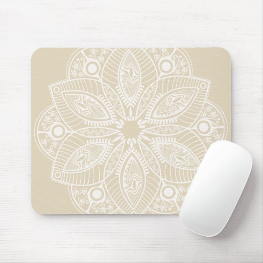 Exotic White Mandala auf Beige Hintergrund Mousepad (Mit Mouse)