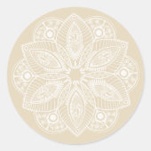 Exotic White Mandala auf Beige Hintergrund Runder Aufkleber (Vorderseite)