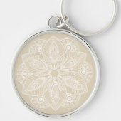 Exotic White Mandala auf Beige Hintergrund Schlüsselanhänger (Vorne)