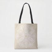 Exotic White Mandala auf Beige Hintergrund Tote Ta Tasche (Vorderseite)