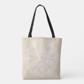 Exotic White Mandala auf Beige Hintergrund Tote Ta Tasche (Rückseite)