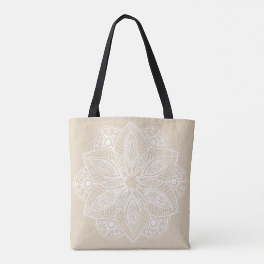 Exotic White Mandala auf Beige Hintergrund Tote Ta Tasche (Rückseite)