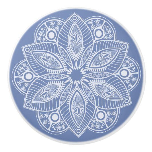 Exotic White Mandala auf Blue Background Keramikknauf (Vorderseite)