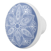 Exotic White Mandala auf Blue Background Keramikknauf (Rechts)