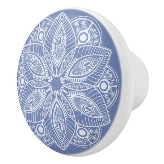 Exotic White Mandala auf Blue Background Keramikknauf (Rechts)
