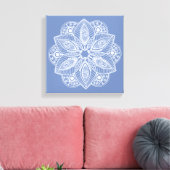Exotic White Mandala auf Blue Background Leinwanddruck (Insitu (Wohnzimmer))