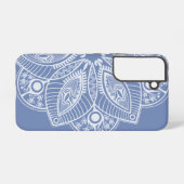 Exotic White Mandala auf Blue Background Samsung Galaxy Hülle (Rückseite (Horizontal))