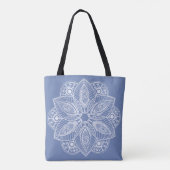 Exotic White Mandala auf Blue Background Tote Bag Tasche (Rückseite)