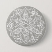 Exotic White Mandala auf grauem Hintergrund Button (Vorderseite)