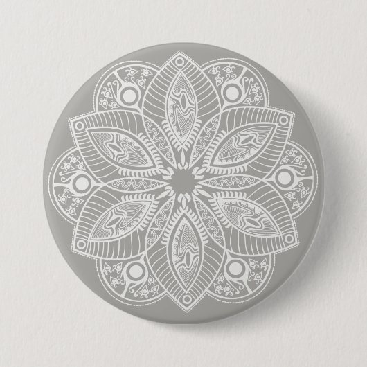Exotic White Mandala auf grauem Hintergrund Button (Vorderseite)
