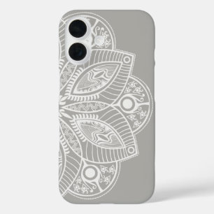 Exotic White Mandala auf grauem Hintergrund iPhone 16 Hülle
