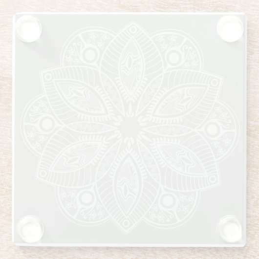 Exotic White Mandala auf grauem Hintergrund Glasuntersetzer (Rückseite)