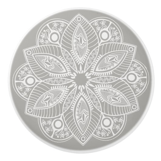 Exotic White Mandala auf grauem Hintergrund Keramikknauf (Vorderseite)