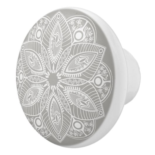 Exotic White Mandala auf grauem Hintergrund Keramikknauf (Rechts)