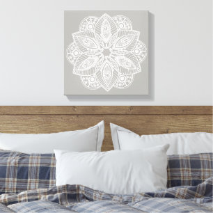 Exotic White Mandala auf grauem Hintergrund Leinwanddruck