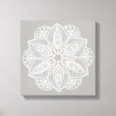 Exotic White Mandala auf grauem Hintergrund Leinwanddruck (Vorderseite)