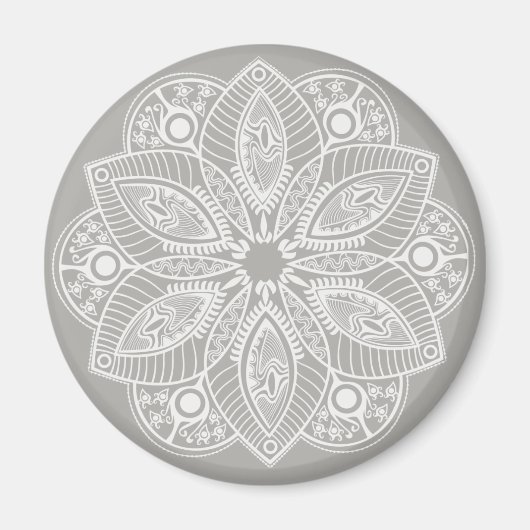 Exotic White Mandala auf grauem Hintergrund Magnet (Vorne)
