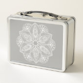 Exotic White Mandala auf grauem Hintergrund Metall Brotdose (Rückseite)