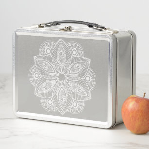 Exotic White Mandala auf grauem Hintergrund Metall Brotdose