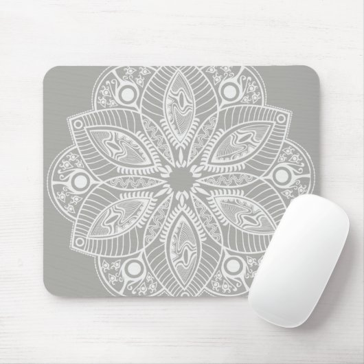 Exotic White Mandala auf grauem Hintergrund Mousepad (Mit Mouse)