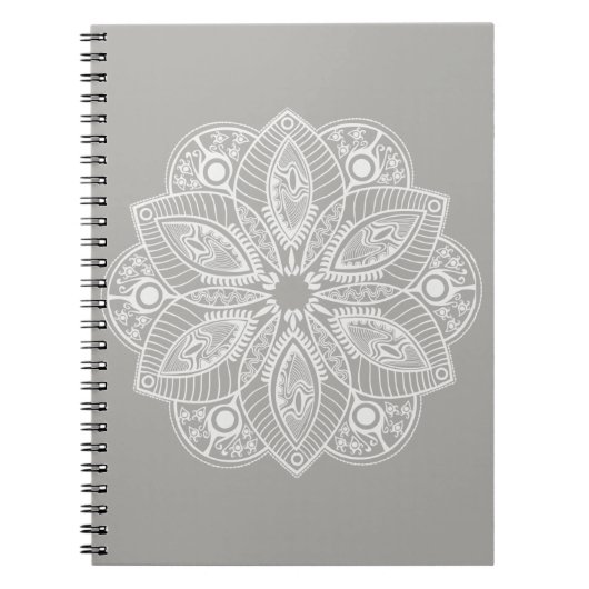 Exotic White Mandala auf grauem Hintergrund Notizblock (Vorderseite)