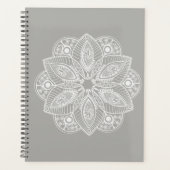 Exotic White Mandala auf grauem Hintergrund Planer (Vorderseite)