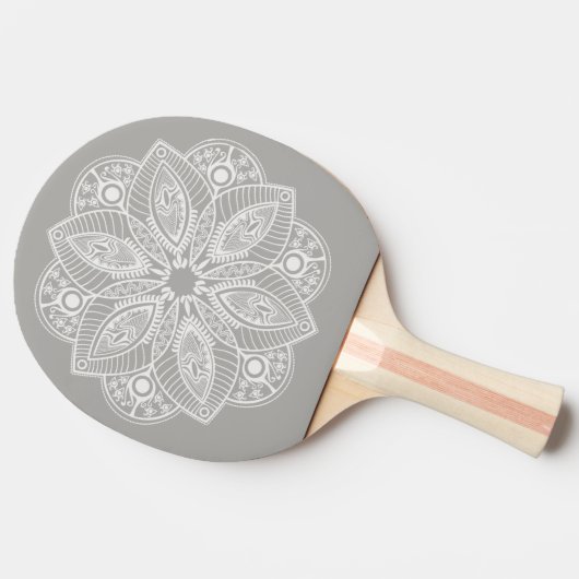 Exotic White Mandala auf grauem Hintergrund Tischtennis Schläger (Seitenansicht)
