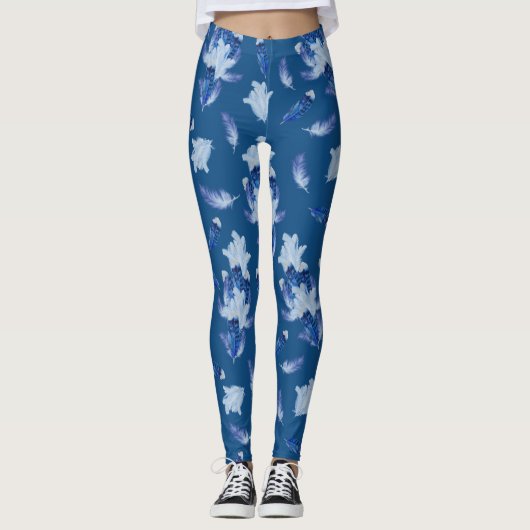 Exotic-White Parrot Blue Töne Wiederholungen Leggings (Vorderseite)
