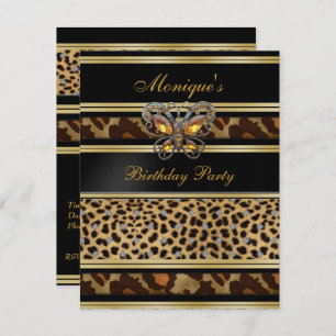 Exotic Wild Animal Prints Birthday Black Gold 2 Einladung
